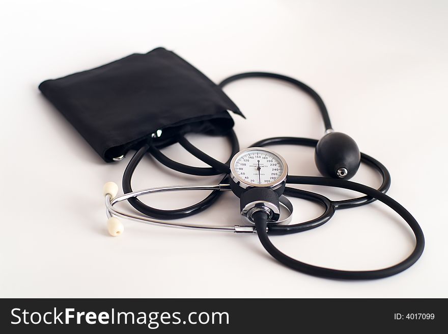 Blood pressure gauge tool, perspective, light shadows.