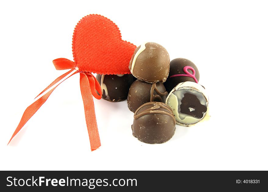 Chocolate candies on valentine isolated on white. Chocolate candies on valentine isolated on white