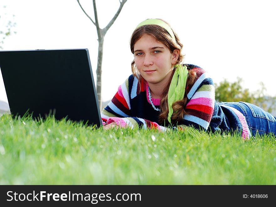 Young Girl And Laptop