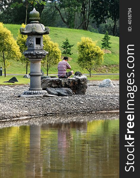 Yoga, Reflection And Lake In The Park