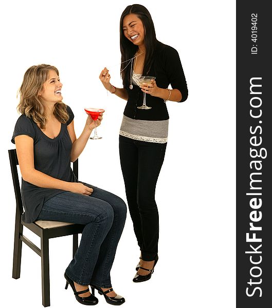 Isolated asian and caucasian sitting on the chair while enjoying a drink. a concept of partying. Isolated asian and caucasian sitting on the chair while enjoying a drink. a concept of partying