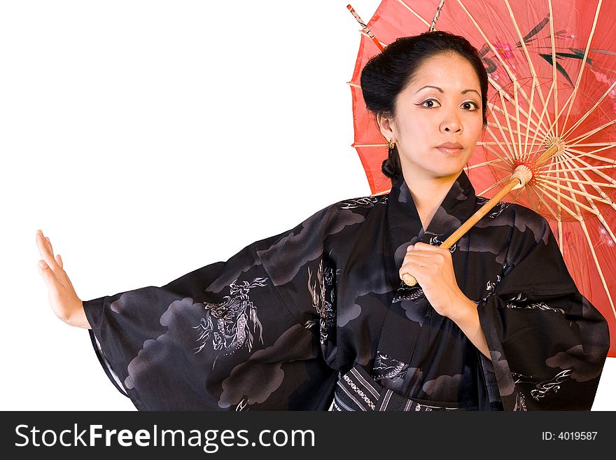 Japanese beauty women in umbrella and cultural outfit.
