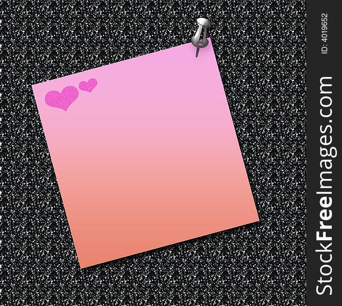 Pink valentine note thumbtacked to background illustration. Pink valentine note thumbtacked to background illustration