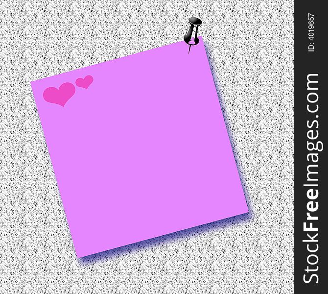 Pink valentine note thumbtacked to background illustration. Pink valentine note thumbtacked to background illustration