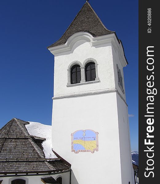 Church tower in the mountains