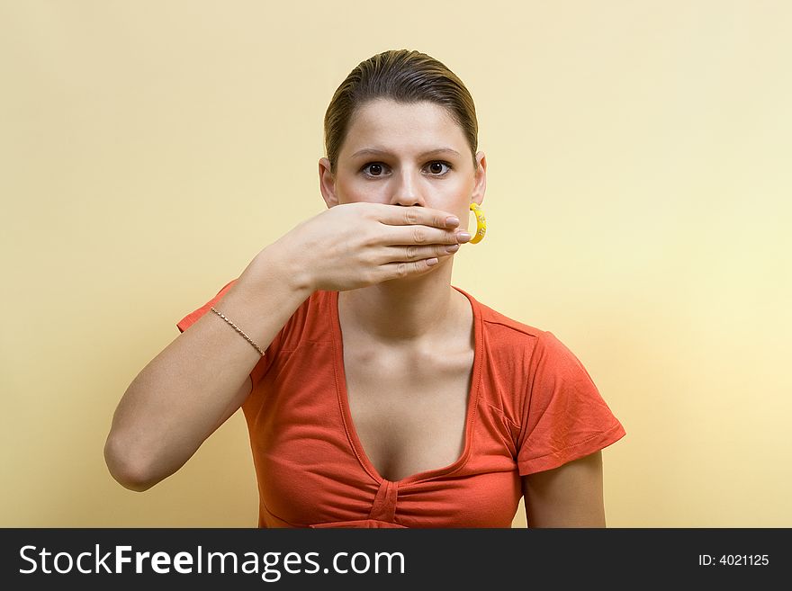 Woman Closes Mouth Hands
