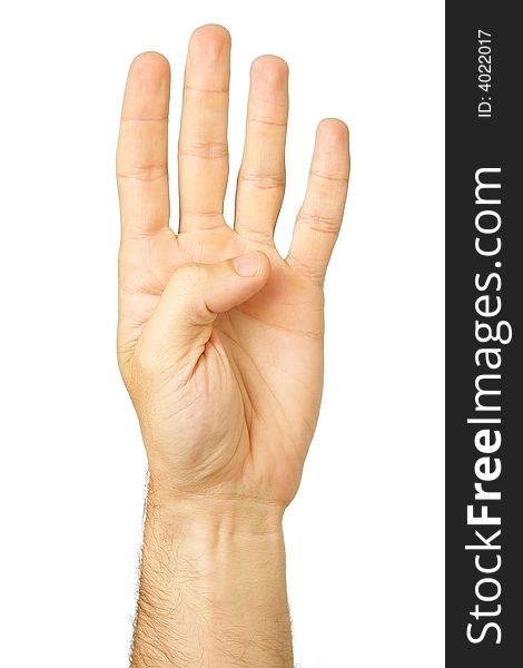 Portrait photo of an isolated male hand showing four fingers. Portrait photo of an isolated male hand showing four fingers