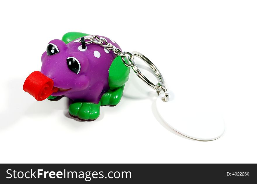 A key chain with a colorful frog attached. A key chain with a colorful frog attached