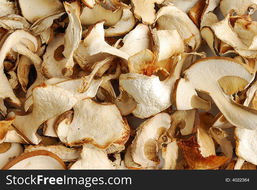 Detail of dried mushrooms on the dish. Detail of dried mushrooms on the dish