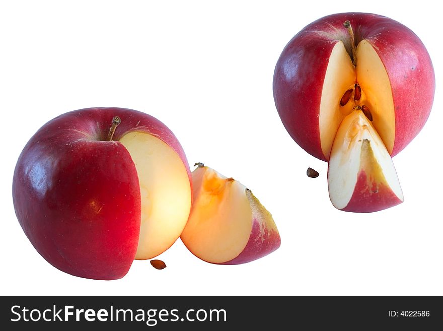 Couple cutting apples isolated on white background