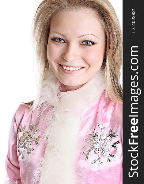 The portrait of the beautiful girl on white background