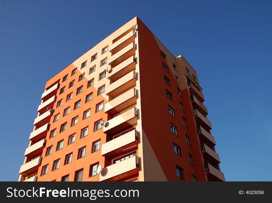 High building on the blue sky