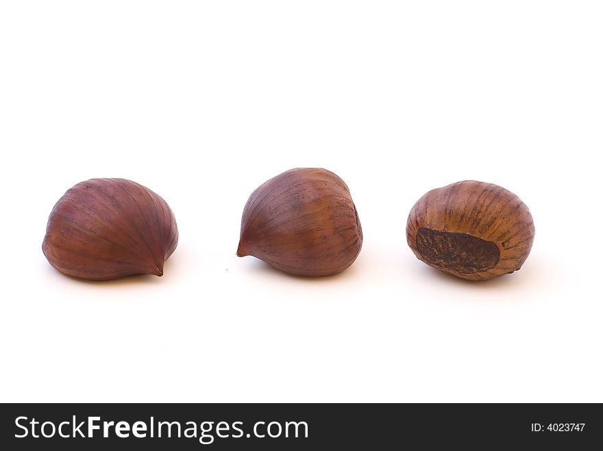 Isolated chestnuts seen from different viewing angles