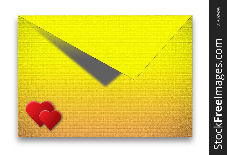 Yellow envelope with hearts on it. Yellow envelope with hearts on it