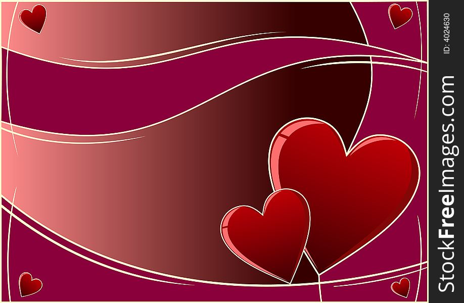Red Valentines Day background with hearts and curves. Additional vector format in EPS (v.8).