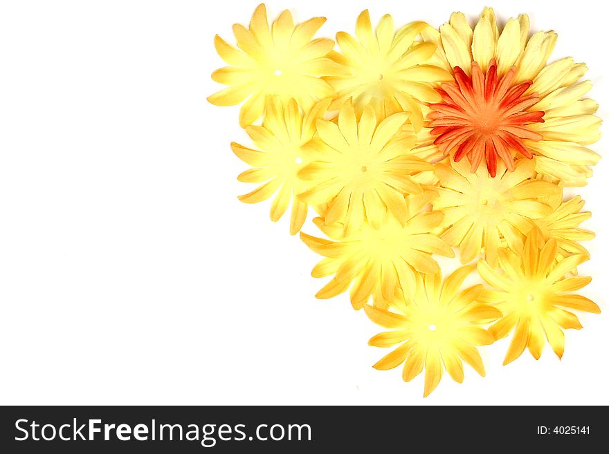 An orange flower with yellow flowers as a corner isolated. An orange flower with yellow flowers as a corner isolated