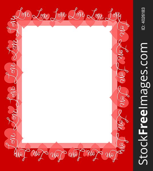 A background illustration featuring the word 'love' with pink hearts framing the center set against red. A background illustration featuring the word 'love' with pink hearts framing the center set against red