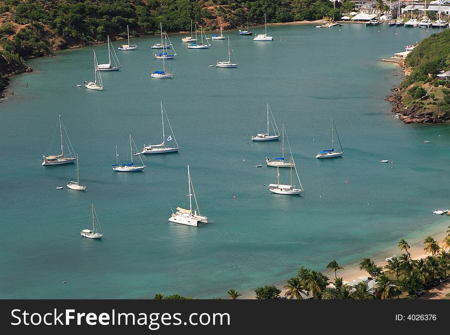 View of the harbor on the island of Antigua. View of the harbor on the island of Antigua