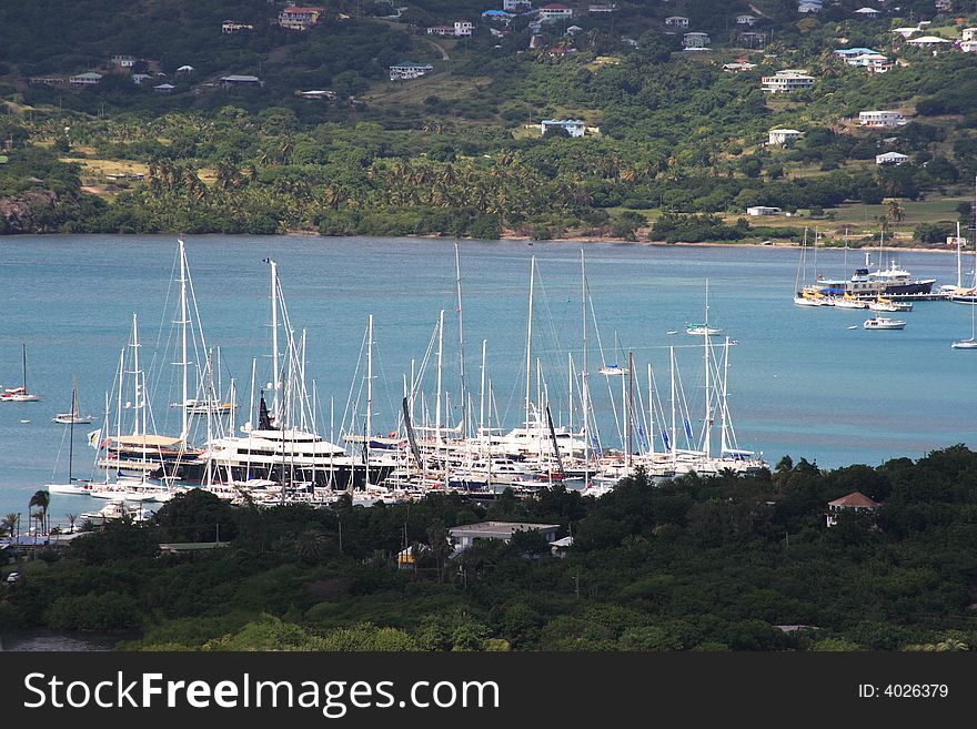 View of the harbor on the island of Antigua. View of the harbor on the island of Antigua