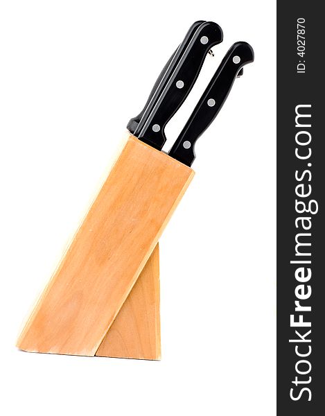 Knife set in a wooden block. Knife set in a wooden block