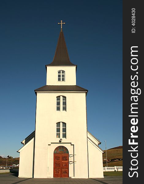 Icelandic church and sky. Vestmannaeyjar. Iceland.