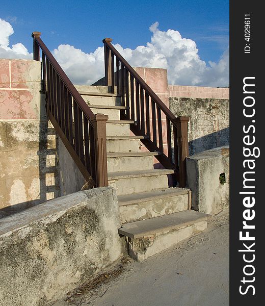 Colonial stairs to the roof of the La CabaÃ±a Fortress, in Habana, Cuba. Colonial stairs to the roof of the La CabaÃ±a Fortress, in Habana, Cuba