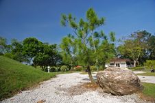 House, Rock And Tree In The Park Royalty Free Stock Photos House, Rock And Tree In The Park Royalty Free Stock Photos