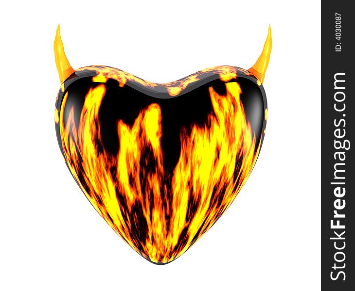 3D fiery heart with horns