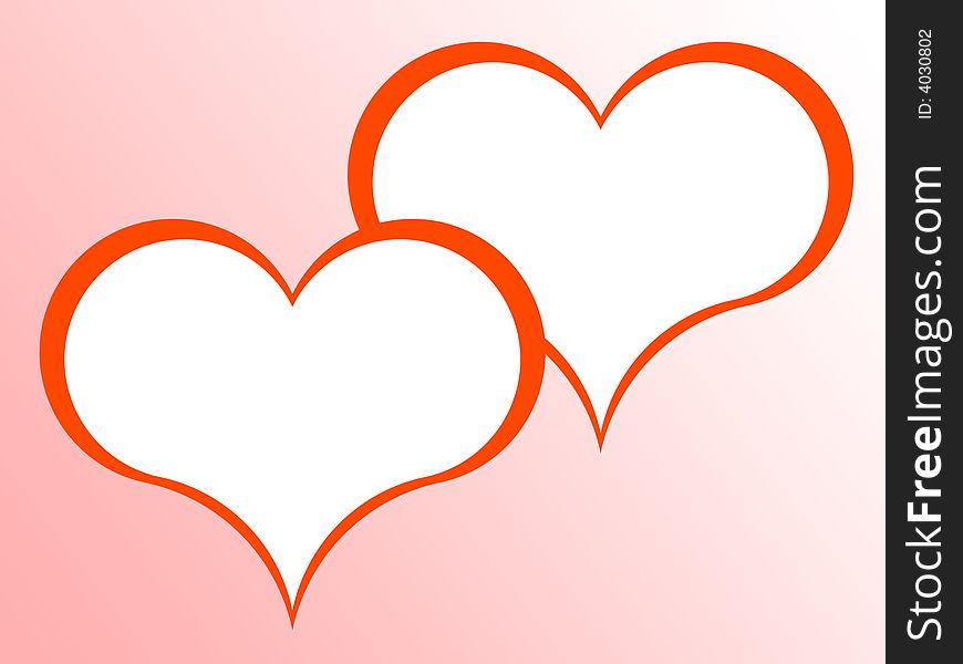 Symbols of two red hearts on a red-and-white background