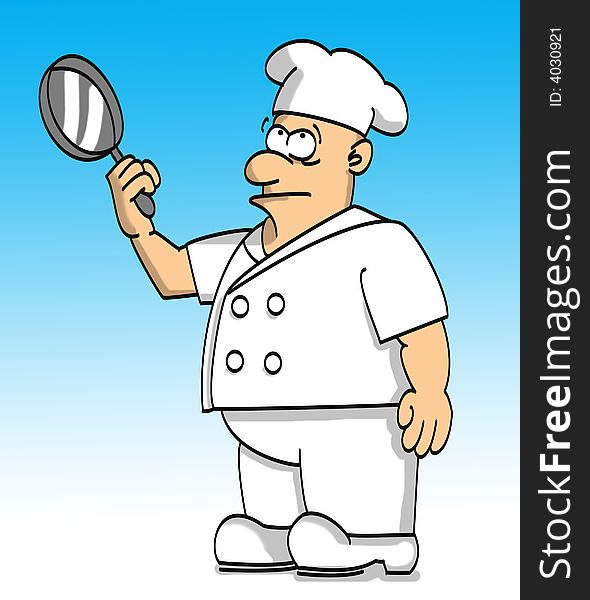 Illustration of a chef with a frying pan. Illustration of a chef with a frying pan