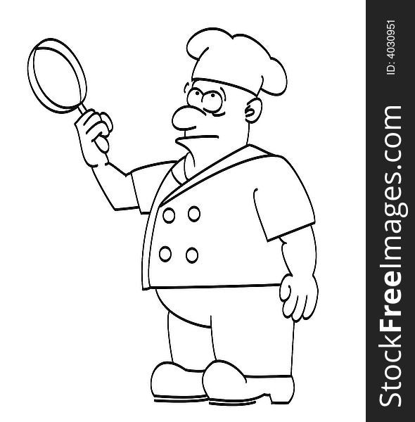 Outline illustration of a chef with a frying pan. Outline illustration of a chef with a frying pan