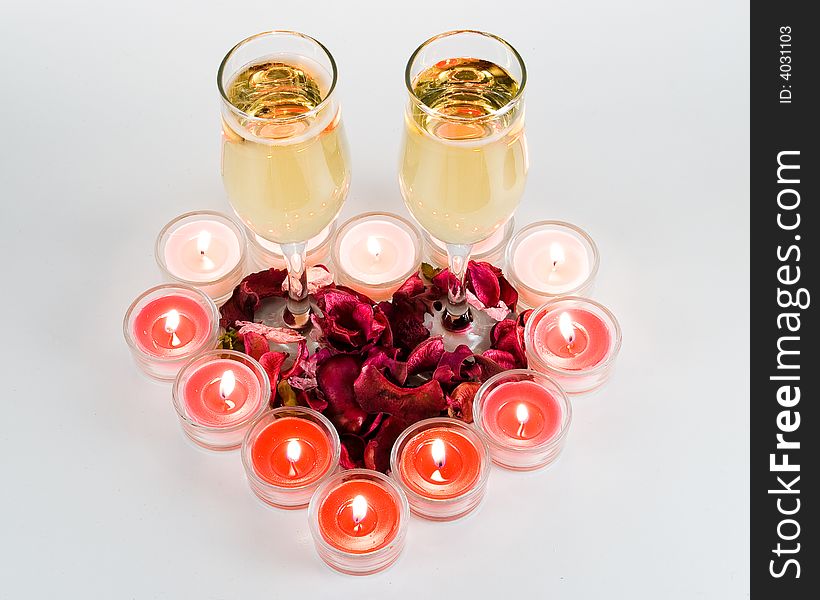 Heart From Burning Candles With Two Glasses