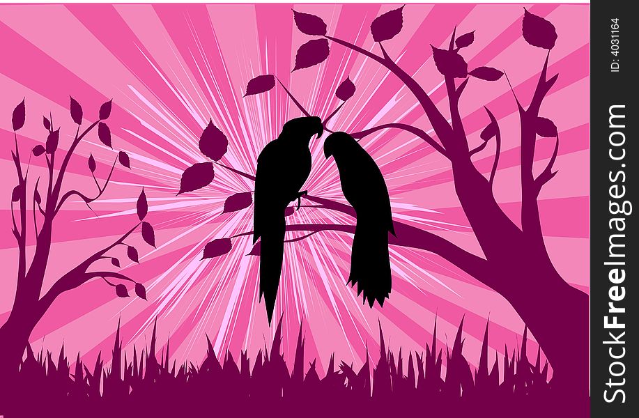 Love couple birds on pink background. Love couple birds on pink background