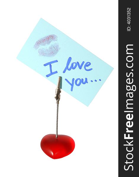 An isolated shot of an I love you note. A lot of white space for text. An isolated shot of an I love you note. A lot of white space for text.