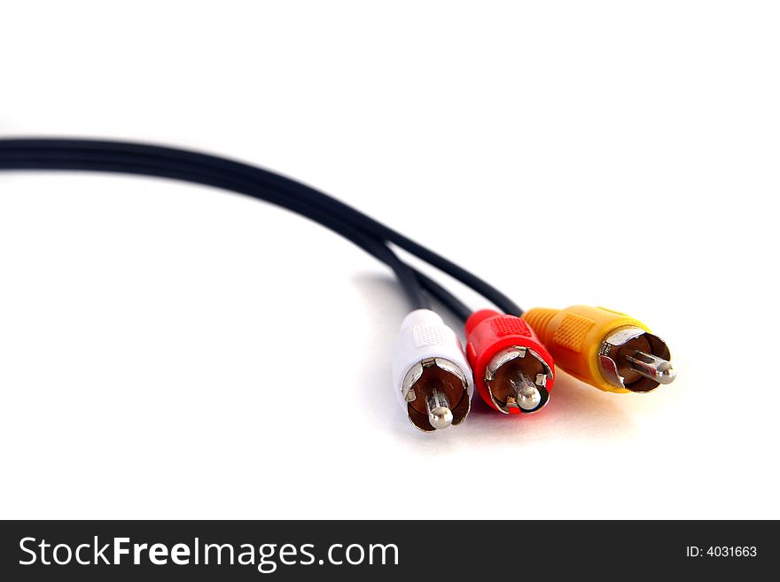 An isolated shot of Rca cables. A lot of white space for text. An isolated shot of Rca cables. A lot of white space for text.