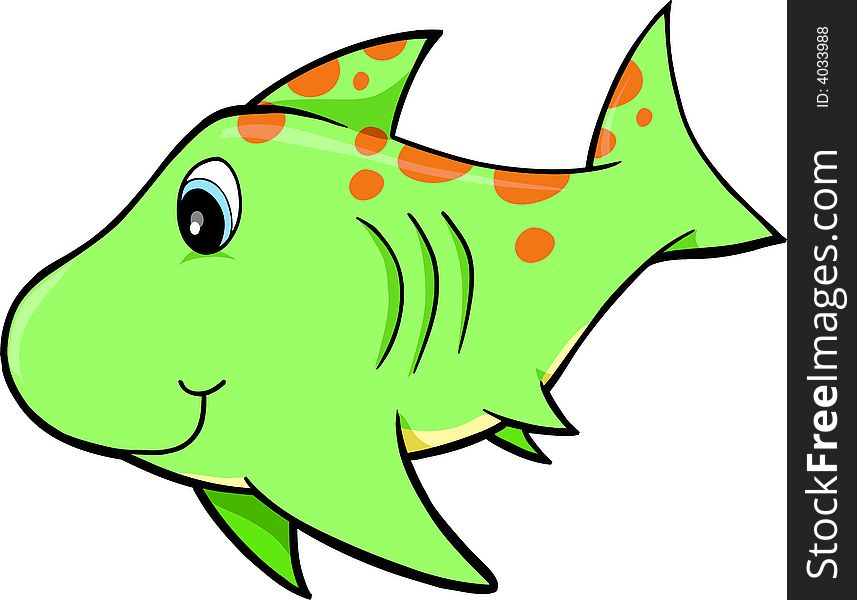 Cute Green Shark Vector Illustration