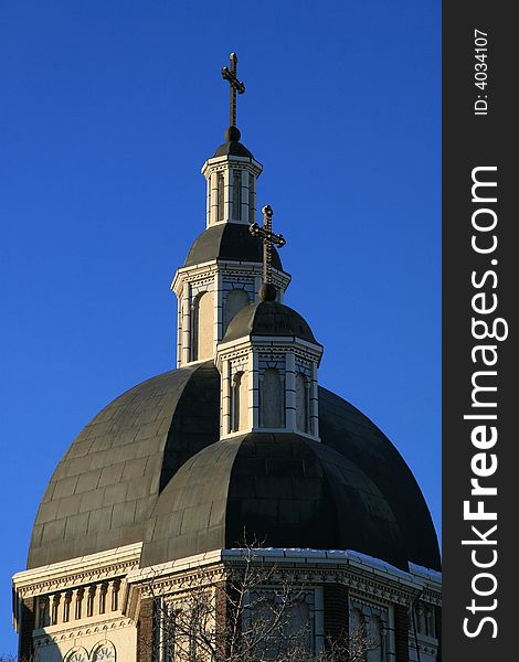 Two crosses on cupolas on a Ukrainian Catholic Church