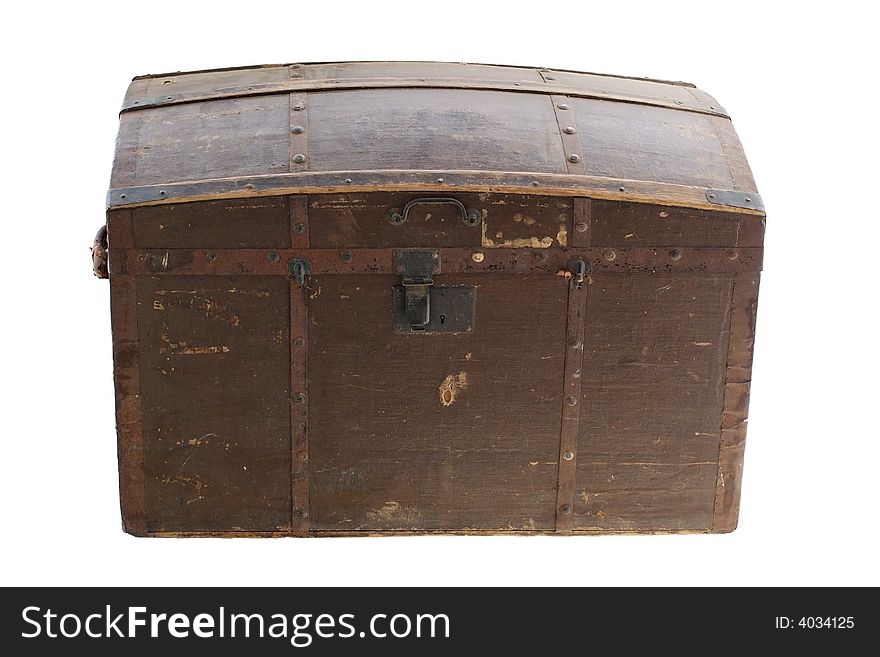 Old vintage wooden chest isolated over white