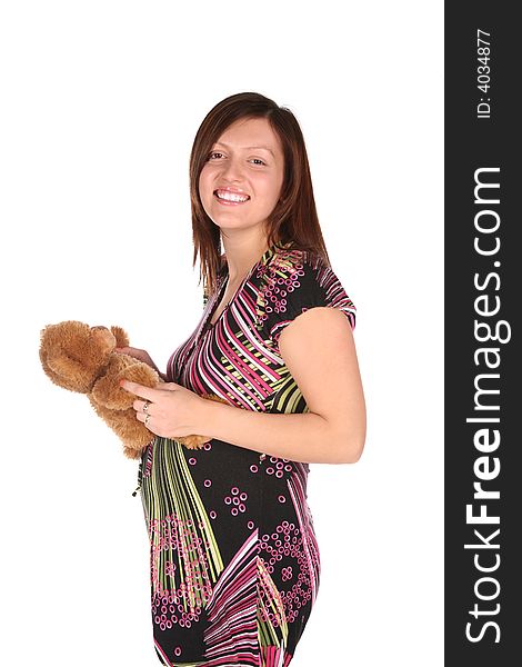 Pregnant woman with teddy bear