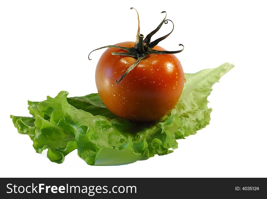 Tomatoand salad  isolated on a white background