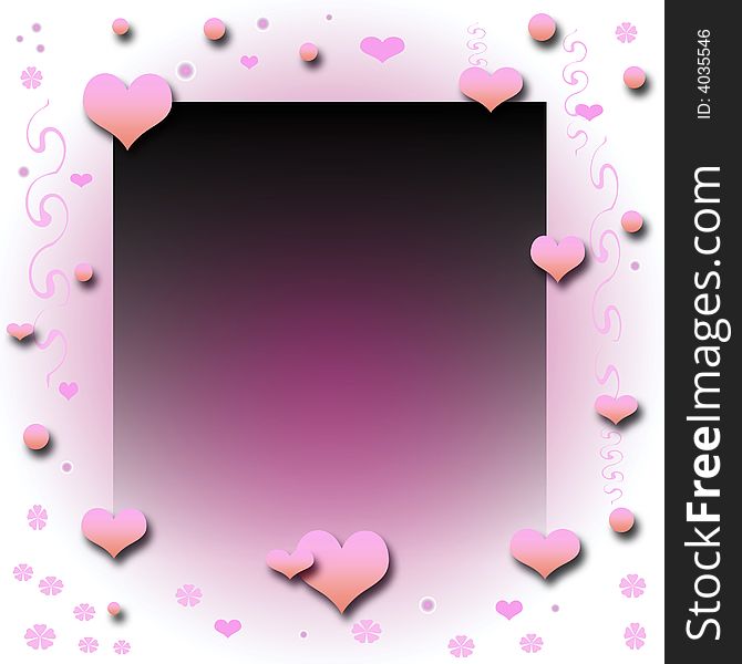 Valentine hearts and vines frame cutout center. Valentine hearts and vines frame cutout center