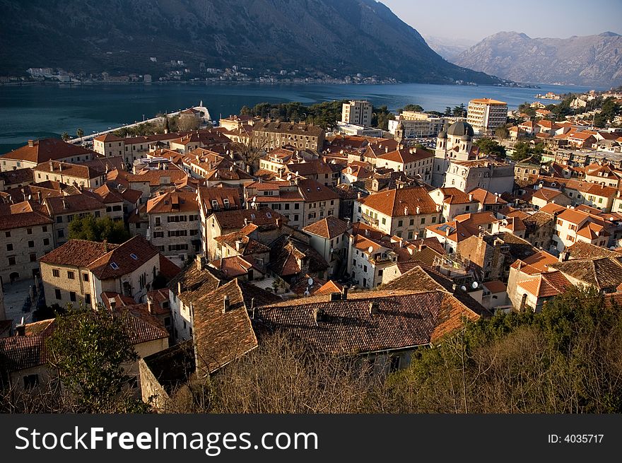 View of tiled roofs in Old Kotor, Montenegro. View of tiled roofs in Old Kotor, Montenegro