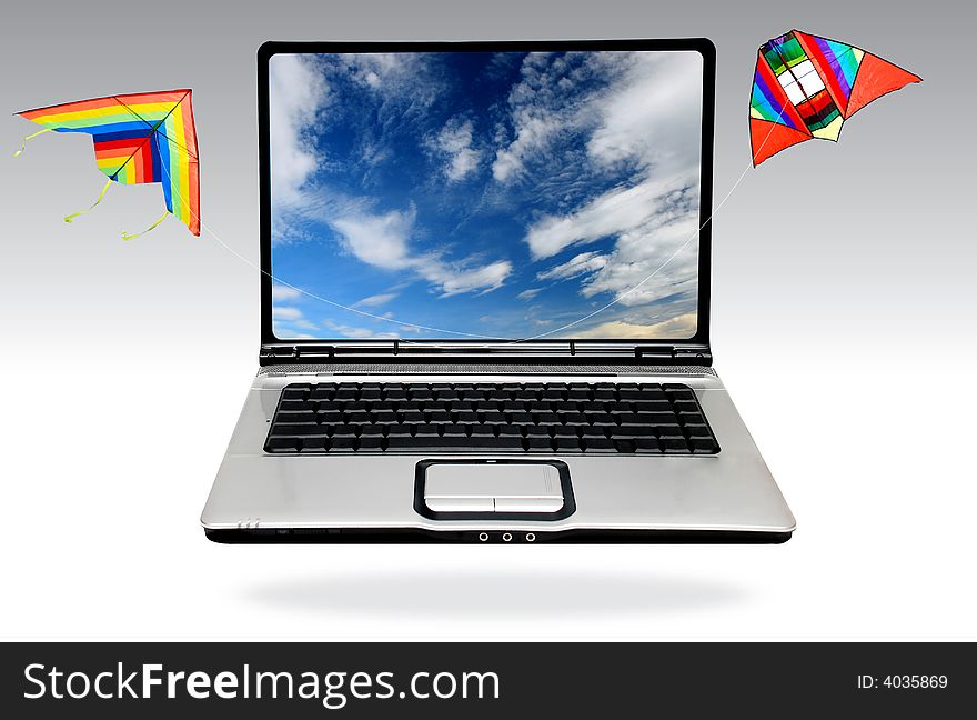 Laptop computer over white background