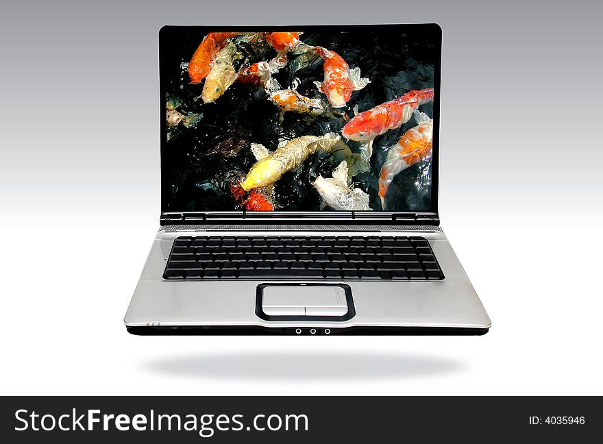 Laptop computer over white background