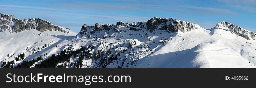 Carpathian mountains landscape panorama, winter