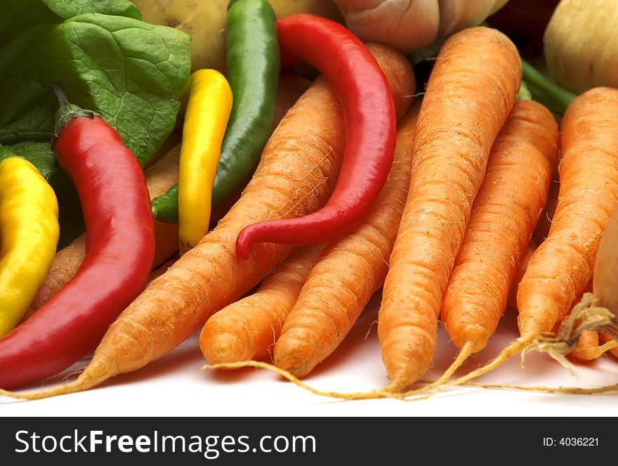 Fresh vegetables on white background