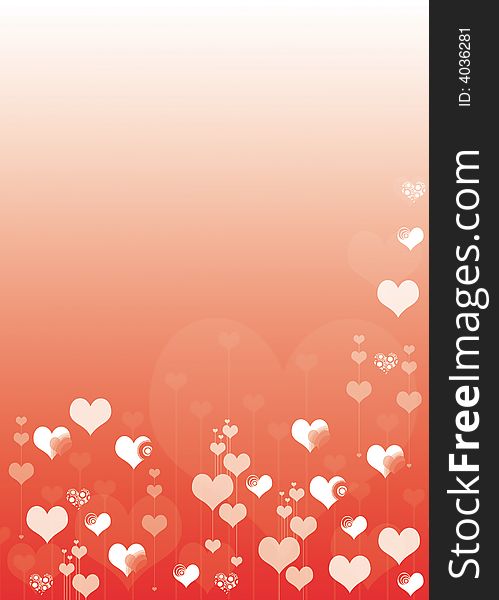 Valentine background with hearts on gradient red