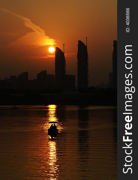 It's a typical city sunset at the lake side in shanghai. It's a typical city sunset at the lake side in shanghai