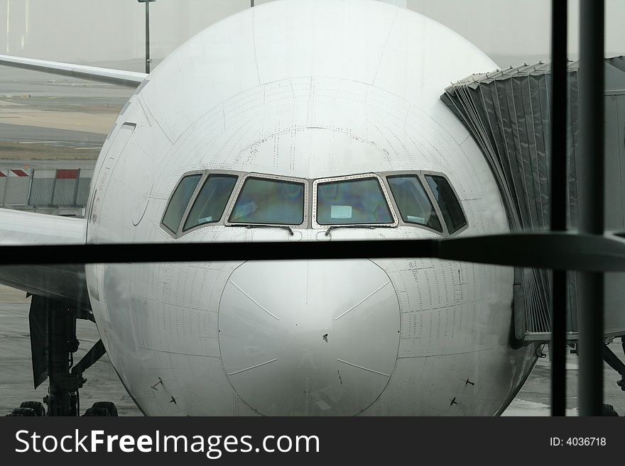 The air liner at the airport prepares for flight