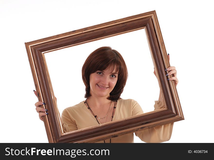 Portrait of the girl with a framework. Isolated